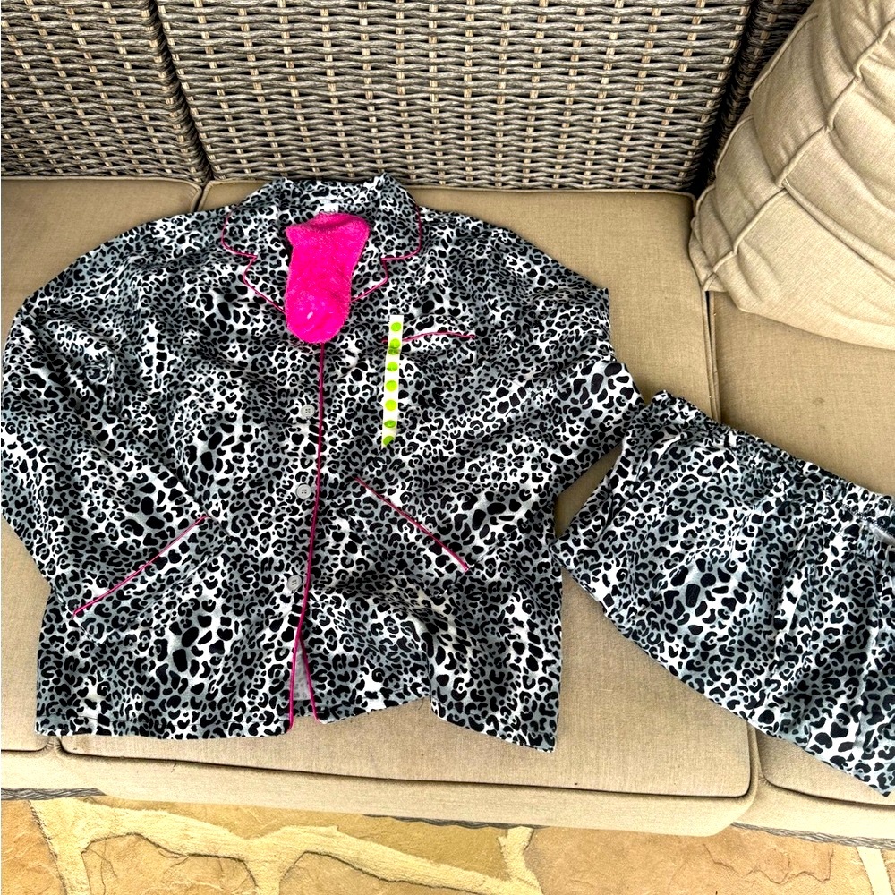 ND Intimates, 3-piece, Long Sleeve, Leopard Print Shirt & Pants Set, Size Large